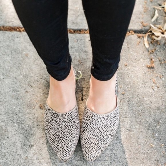 Parisian Slip On Mule in Spotty Calf Hair Pointed Toe Flat Leopard Cheetah Print - Picture 2 of 12